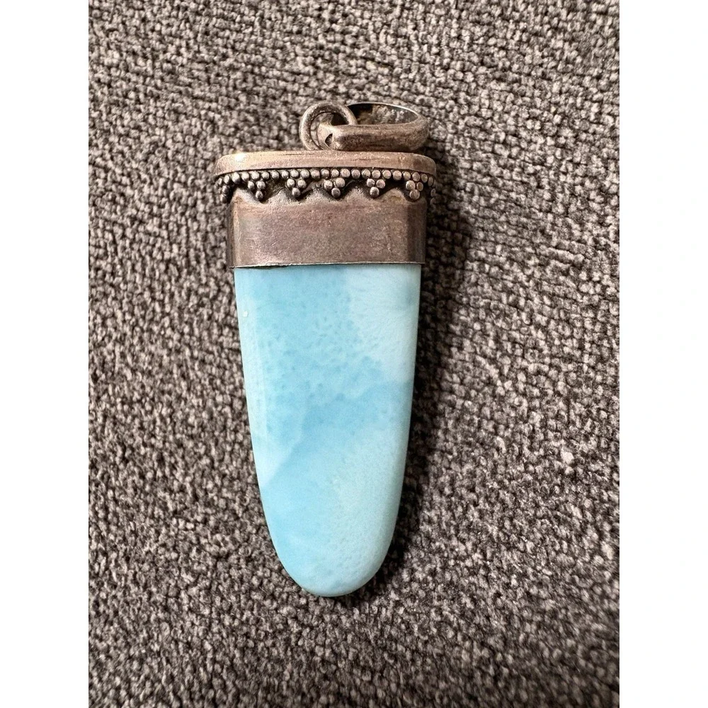 Natural Larimar Gemstone Amethyst Pendant 925 Sterling Silver Handmade Jewelry